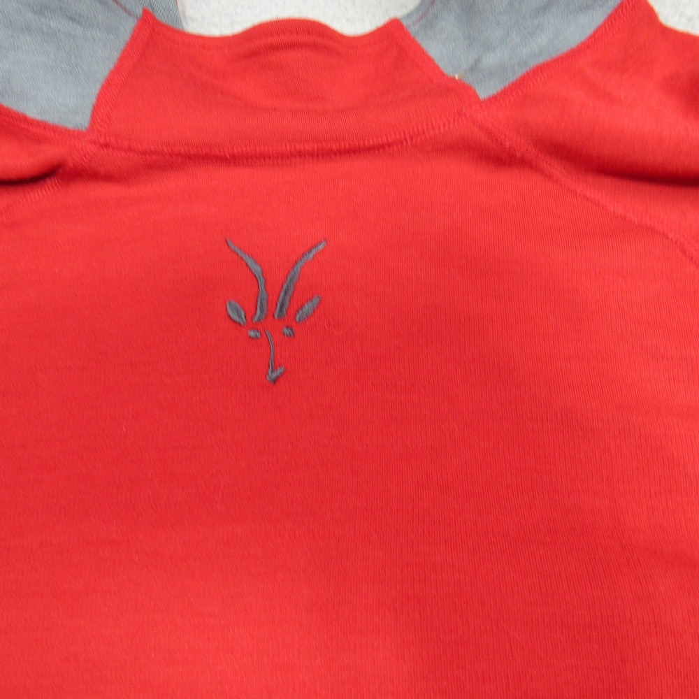 Ibex Merino Wool Full Zip Sweater Mens Large Red Grey Thumbhole Shoulder Pocket - Picture 7 of 9